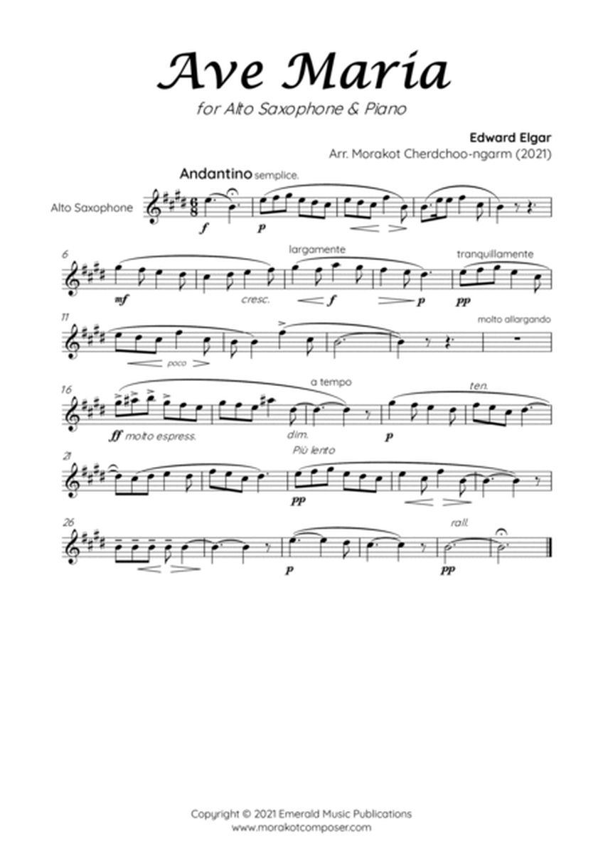 AVE MARIA ELGAR for Alto Saxophone & Piano image number null