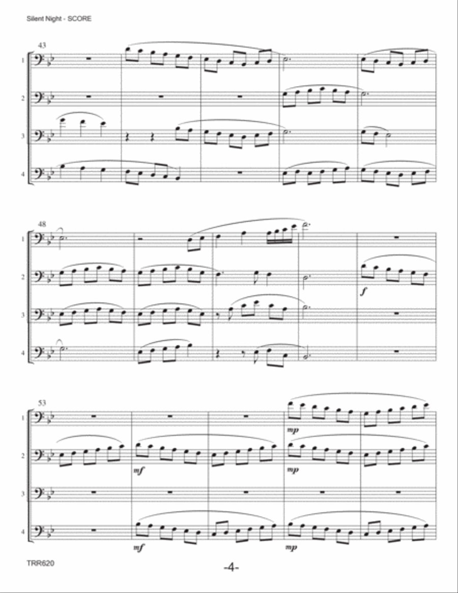 SILENT NIGHT - Trombone Quartet (Grade 3+) - includes Baritone TC for all parts Brass Ensemble scores gallery preview page 4