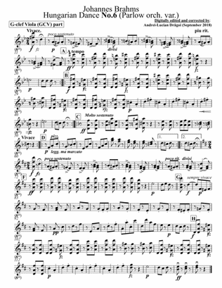 Johannes Brahms - Hungarian Dance No.6 (Parlow orch. var.) - C-clef viola (CCV) and arr for G-clef v