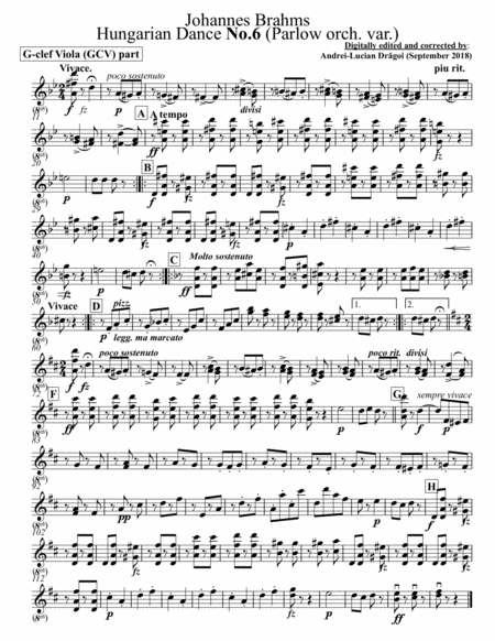 Johannes Brahms - Hungarian Dance No.6 (Parlow orch. var.) - C-clef viola (CCV) and arr for G-clef v image number null