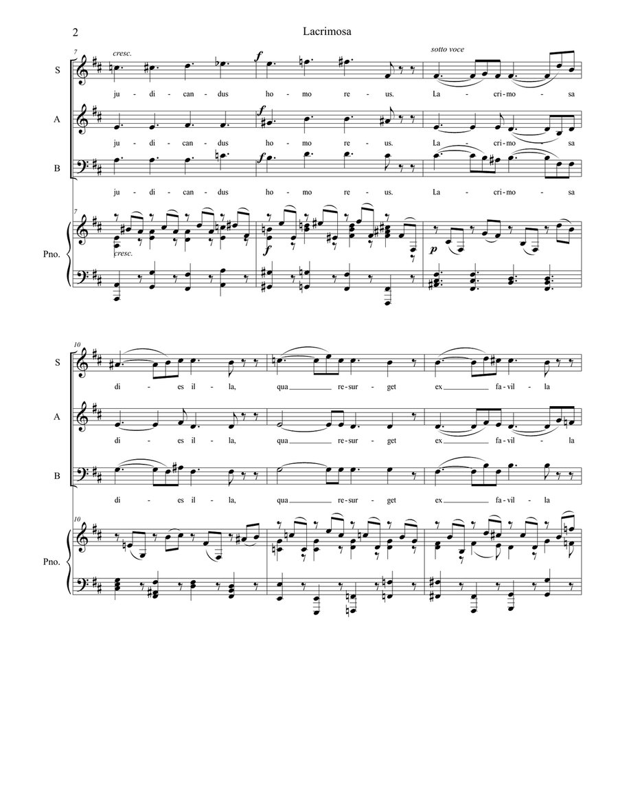 Lacrimosa (SAB) (Accessible Key Version) 3-Part scores gallery preview page 2