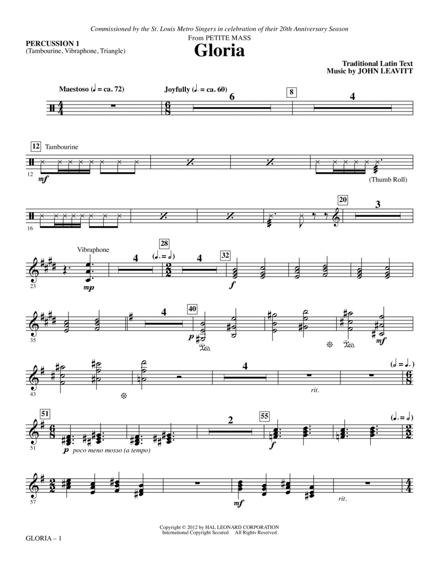 Gloria (from Petite Mass) - Percussion 1 Choir scores gallery preview page 1