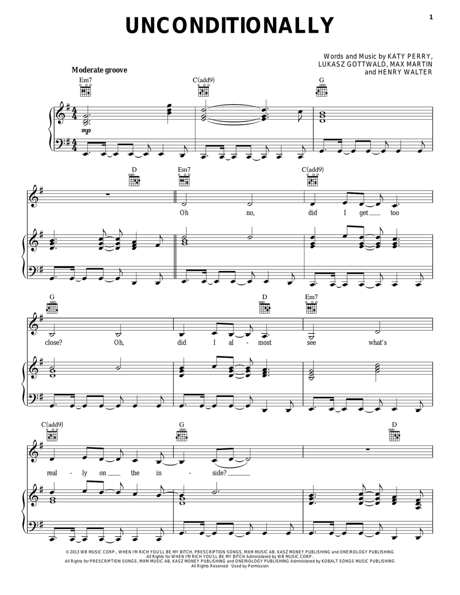 Unconditionally Piano, Vocal, Guitar scores gallery preview page 1