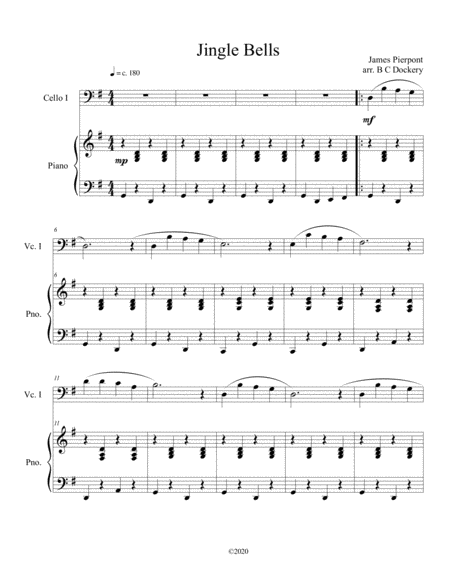 Jingle Bells (solo cello) with optional piano accompaniment image number null