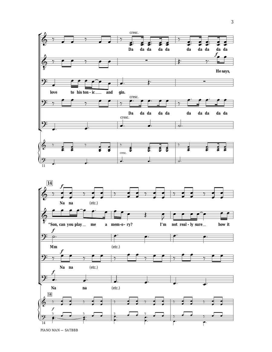 Piano Man Piano Man 4-Part scores gallery preview page 3