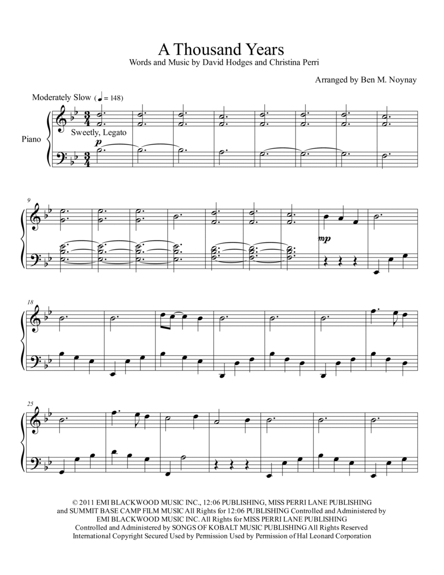 A Thousand Years Easy Piano scores gallery preview page 1