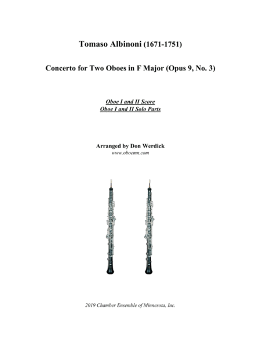 Concerto for Two Oboes in F Major, Op. 9 No 3 Woodwind Duet scores gallery preview page 1