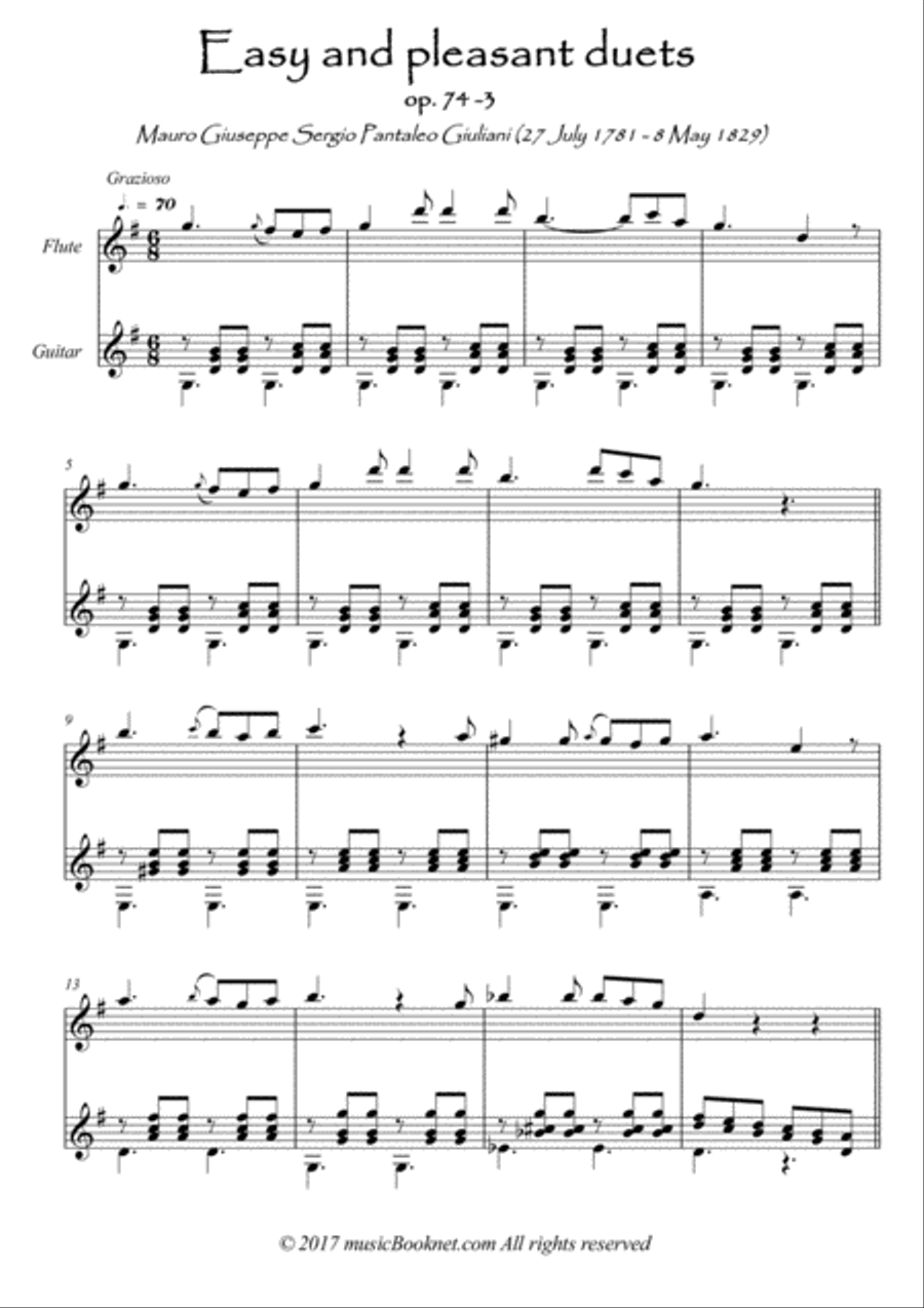 Easy Flute Guitar duets by Giuliani 74-3 Flute scores gallery preview page 1