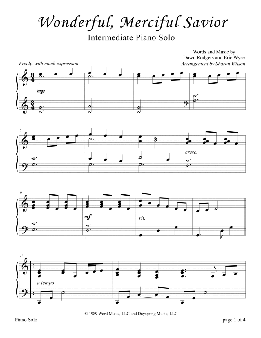 Wonderful, Merciful Savior by Eric Wyse Piano Solo - Digital Sheet Music