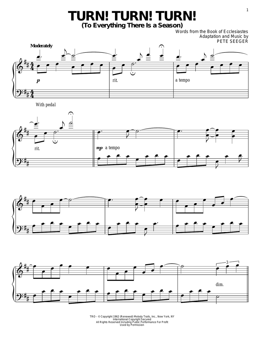 Turn! Turn! Turn! (To Everything There Is A Season) Piano Solo scores gallery preview page 1