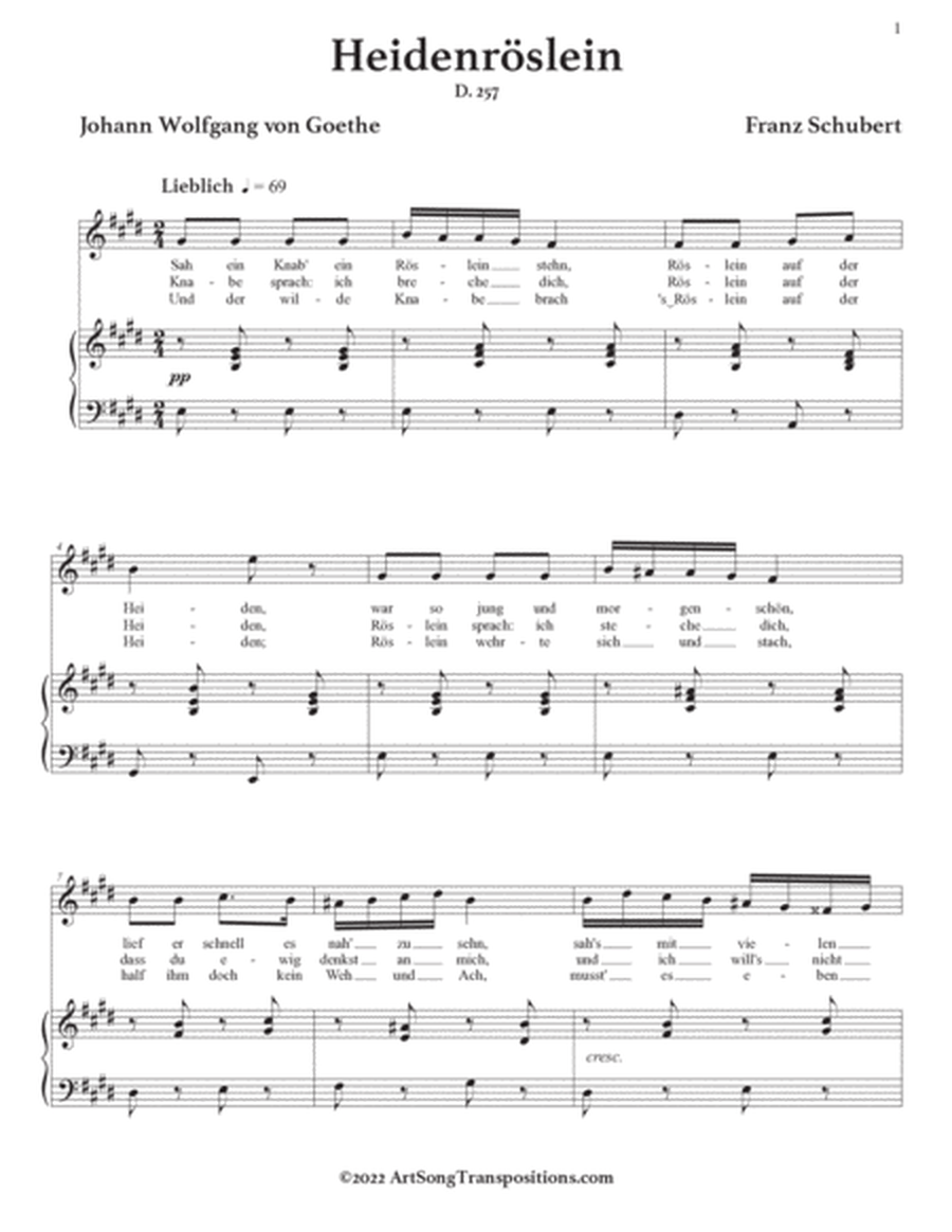 SCHUBERT: Heidenröslein, D. 257 (transposed to F major, E major, and E-flat major)
