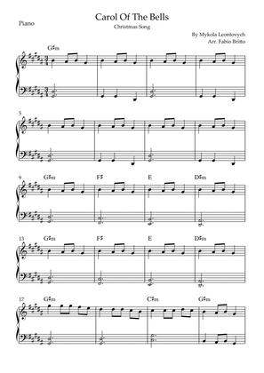 Carol Of The Bells (Christmas Song) for Easy Piano Solo with Chords (B/G#m)