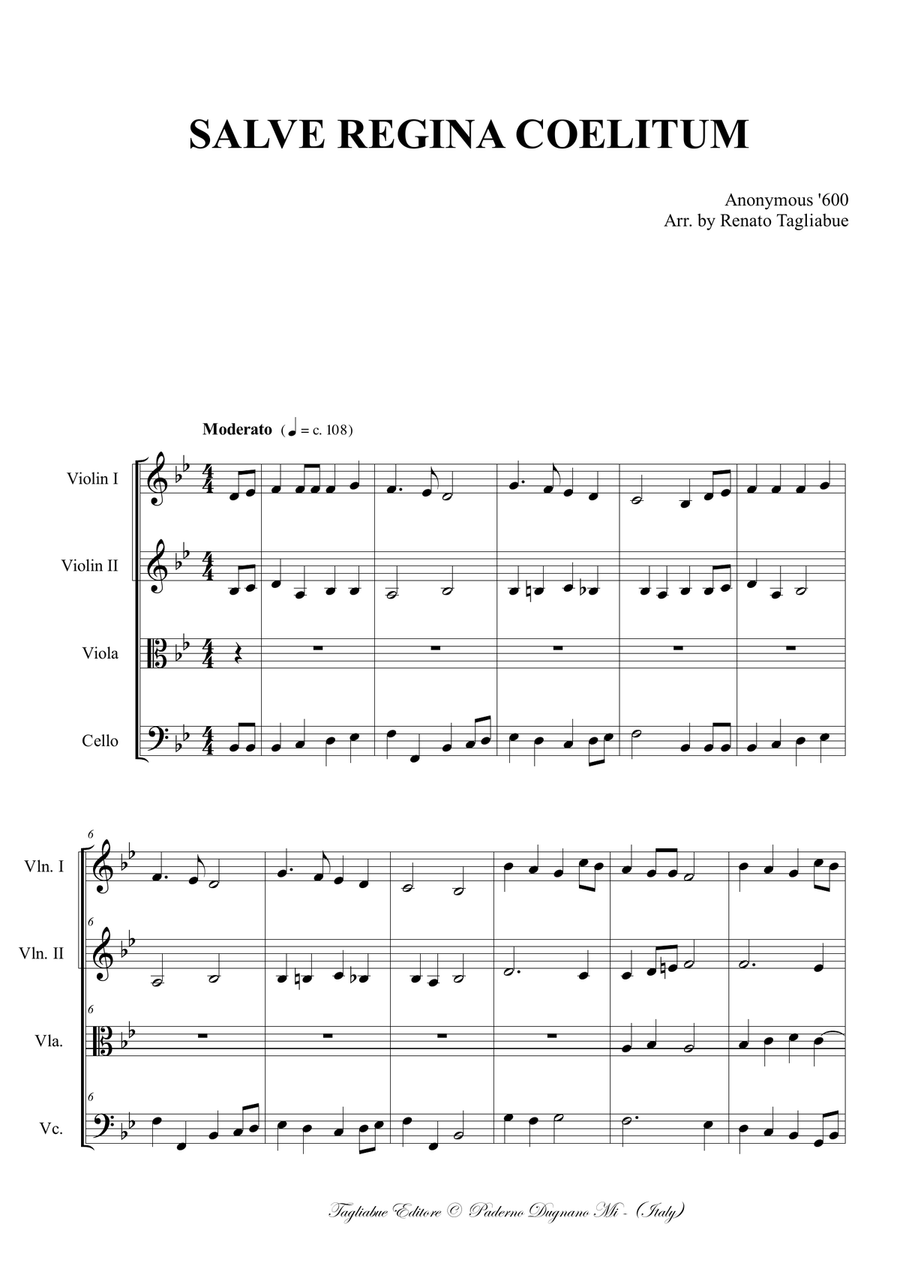 SALVE REGINA COELITUM - Arr. for String Quartet - With Parts String Quartet scores gallery preview page 2