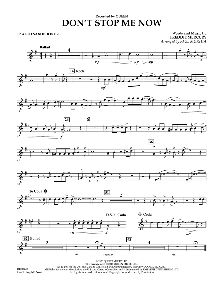 Don't Stop Me Now - Eb Alto Saxophone 2 Concert Band scores gallery preview page 1