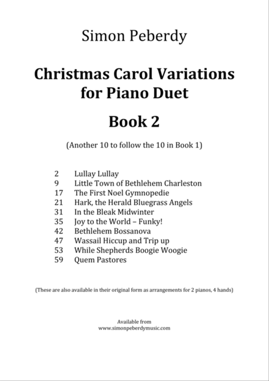 Christmas Carol Variations for Piano Duet Book 2 (A second collection of 10) by Simon Peberdy image number null