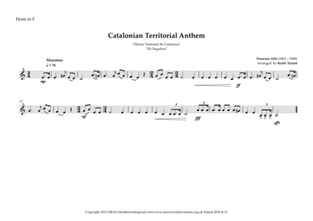 Catalonian Territorial Anthem ( Els Segadors) for Brass Quintet (MFAO World National Anthem Series) image number null