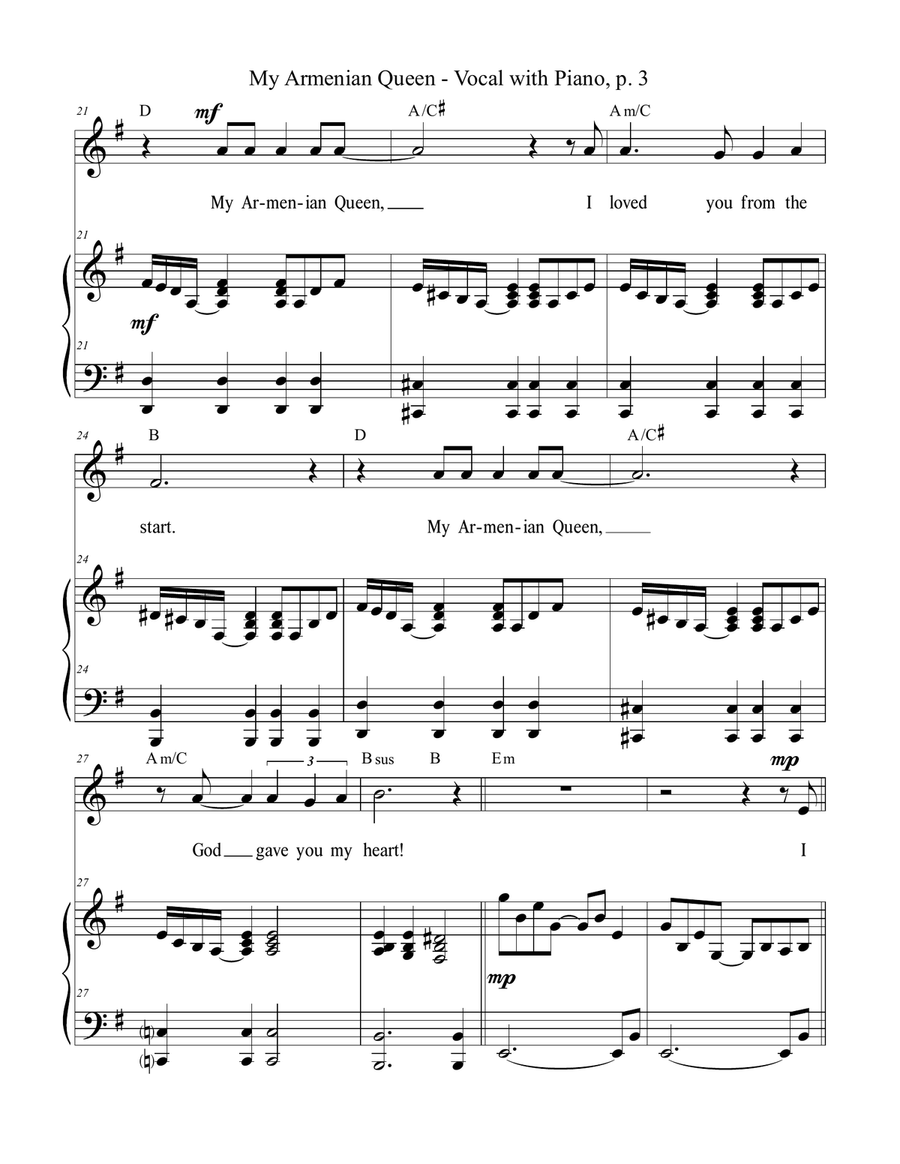 MY ARMENIAN QUEEN, Voice with Piano (Lead Sheet included) Piano, Vocal scores gallery preview page 4