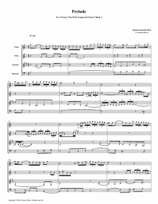 Prelude 14 from Well-Tempered Clavier, Book 2 (Woodwind Quartet)