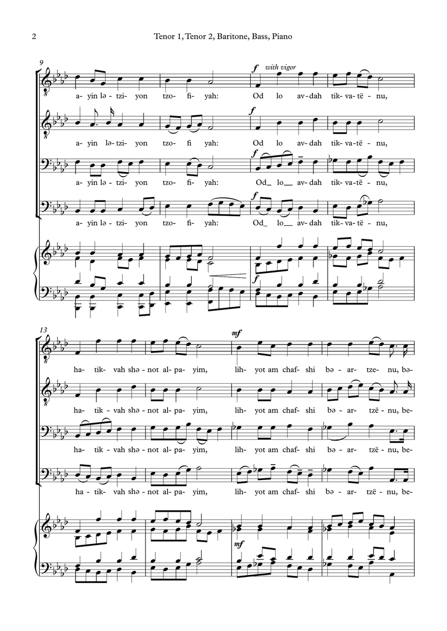 Hatikvah (Israeli National Anthem) TTBB scores gallery preview page 2