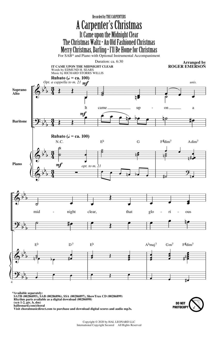 A Carpenter's Christmas (arr. Roger Emerson) 3-Part scores gallery preview page 1
