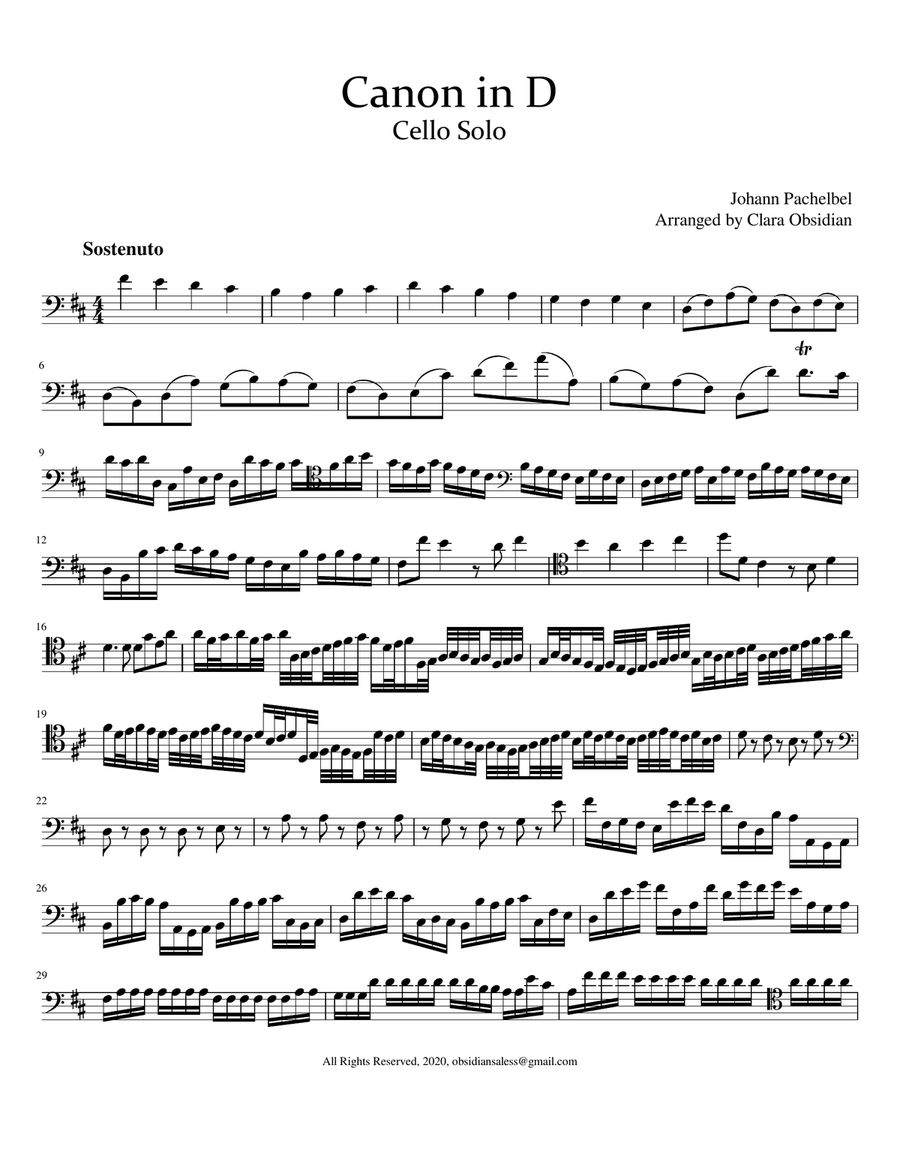 Canon in d cello sale solo