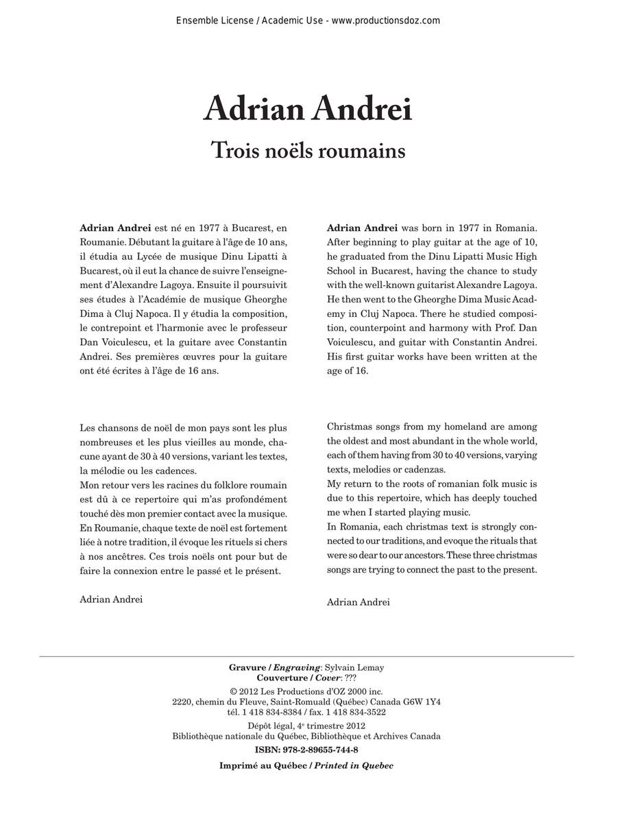 Trois noëls roumains Trois noëls roumains Classical Guitar scores gallery preview page 1