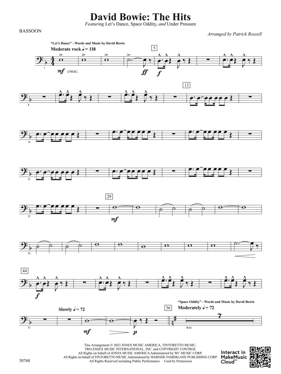 David Bowie: The Hits: Bassoon Full Orchestra scores gallery preview page 1