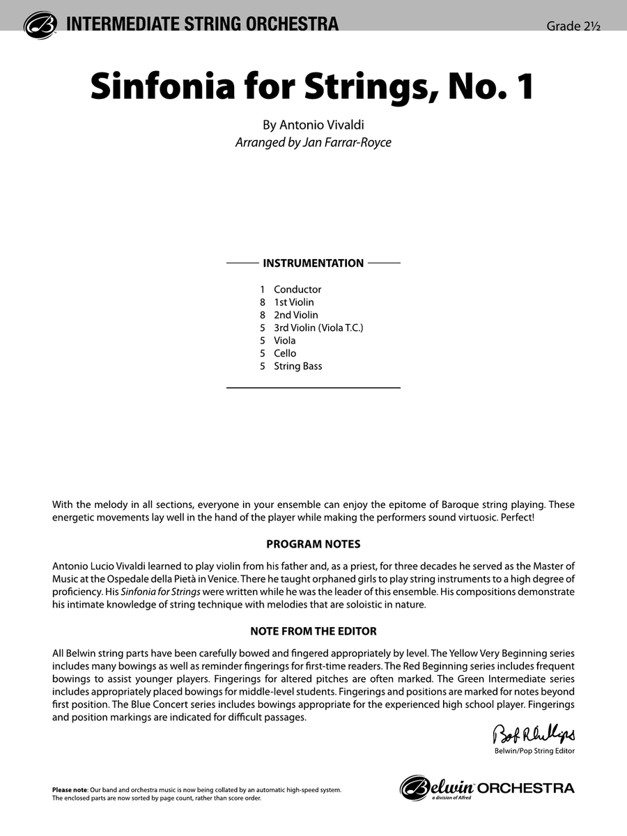 Sinfonia for Strings, No. 1: Score