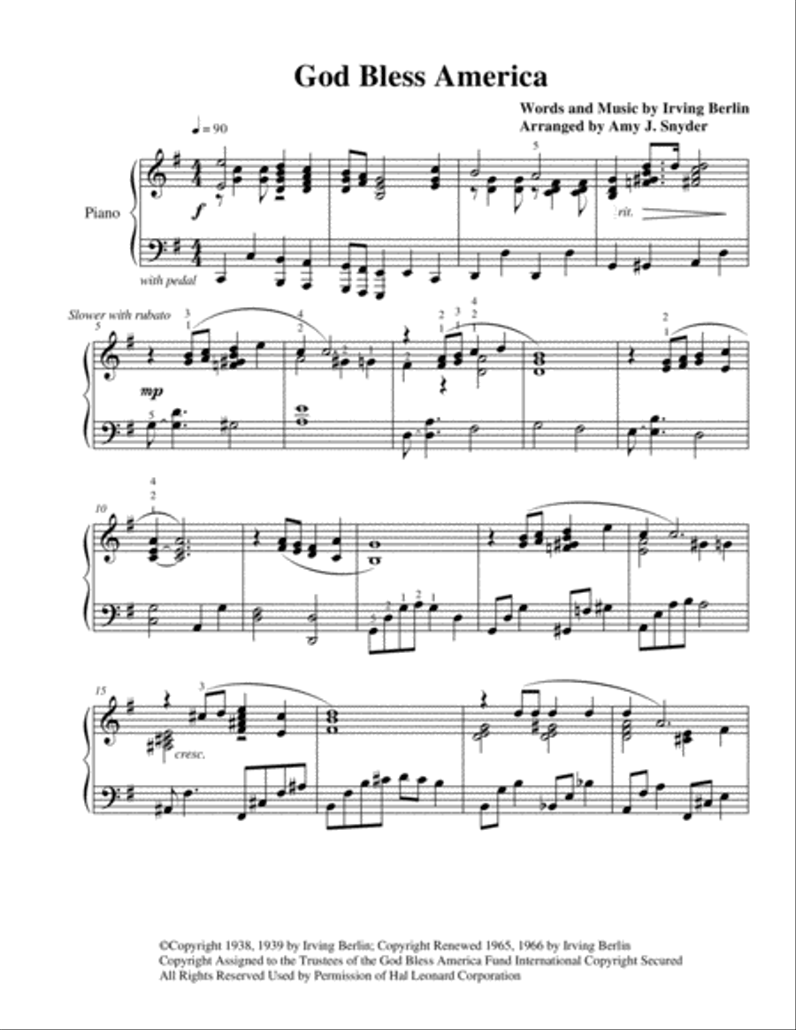 God Bless America Piano Solo scores gallery preview page 2