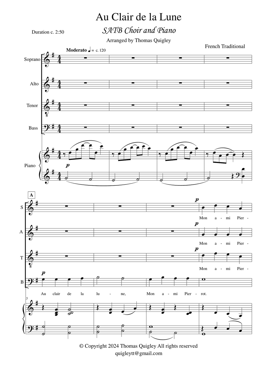 Au Claire de la Lune 4-Part scores gallery preview page 2