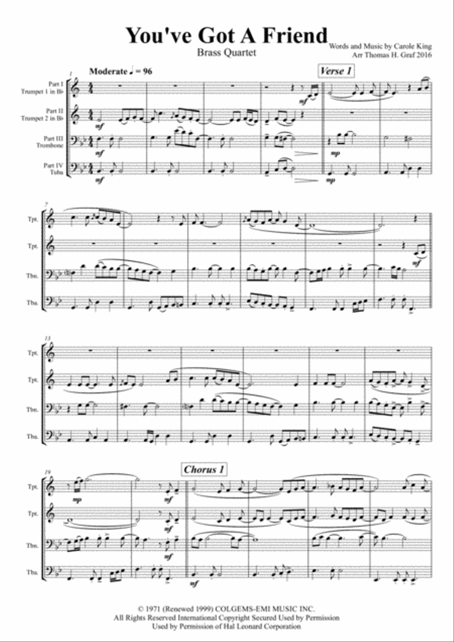 You've Got A Friend Euphonium scores gallery preview page 1