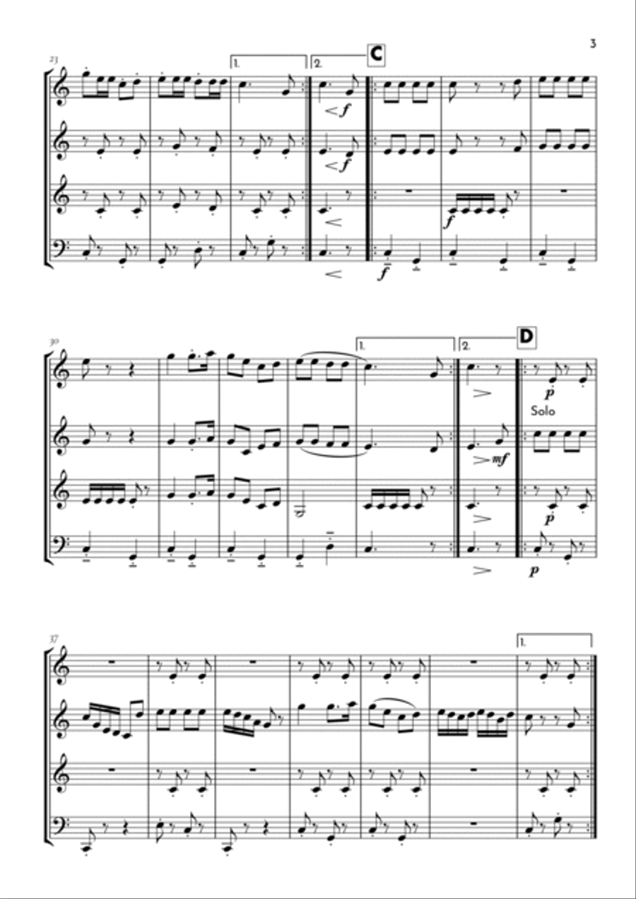 A-Hunting We Will Go Woodwind Quartet scores gallery preview page 3