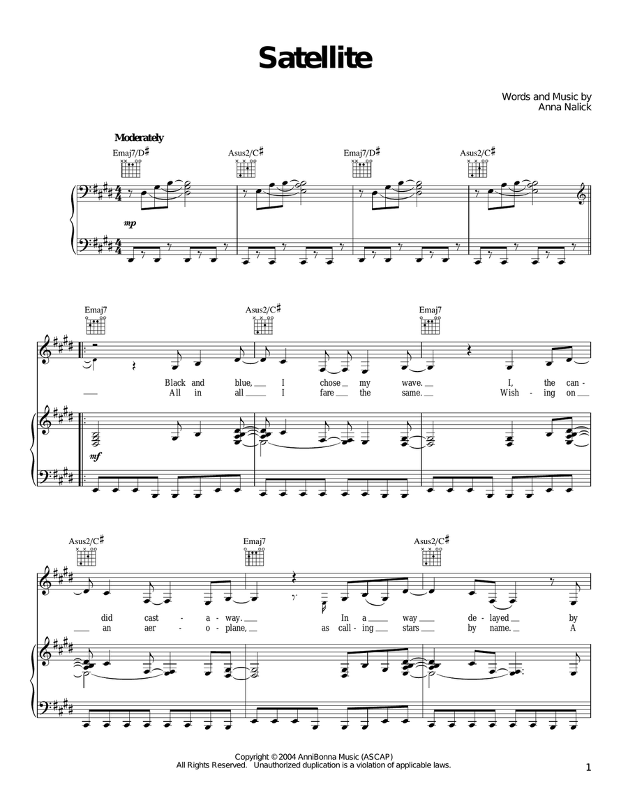 Satellite Satellite Piano, Vocal, Guitar scores gallery preview page 1