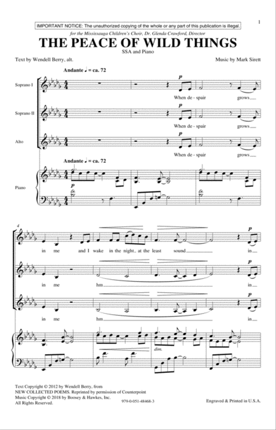 The Peace Of Wild Things The Peace Of Wild Things SSA scores gallery preview page 1