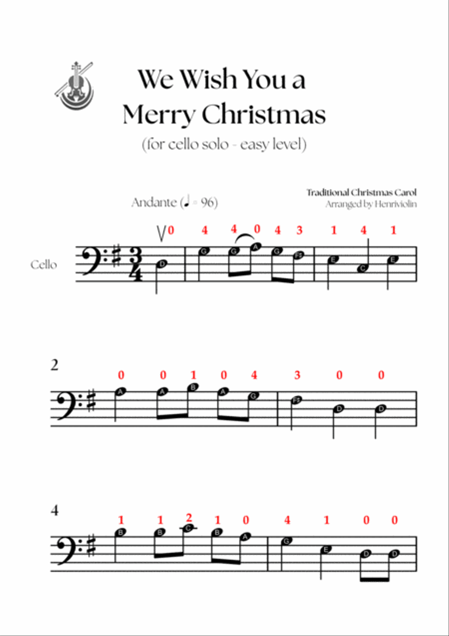 We Wish You a Merry Christmas (CELLO SOLO - EASY LEVEL) Cello Solo scores gallery preview page 2