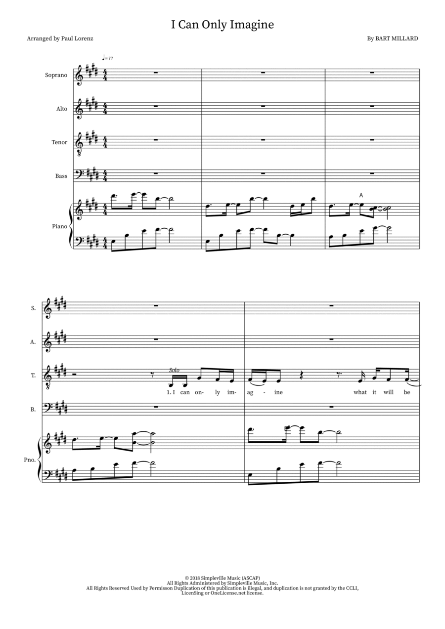 I Can Only Imagine 4-Part scores gallery preview page 1
