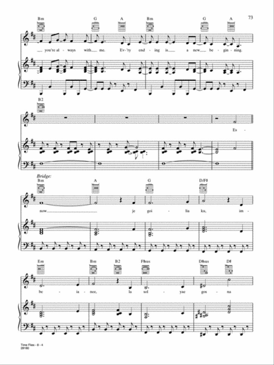 Time Flies (from Cirque Du Soleil: Delirium) Piano, Vocal, Guitar scores gallery preview page 4