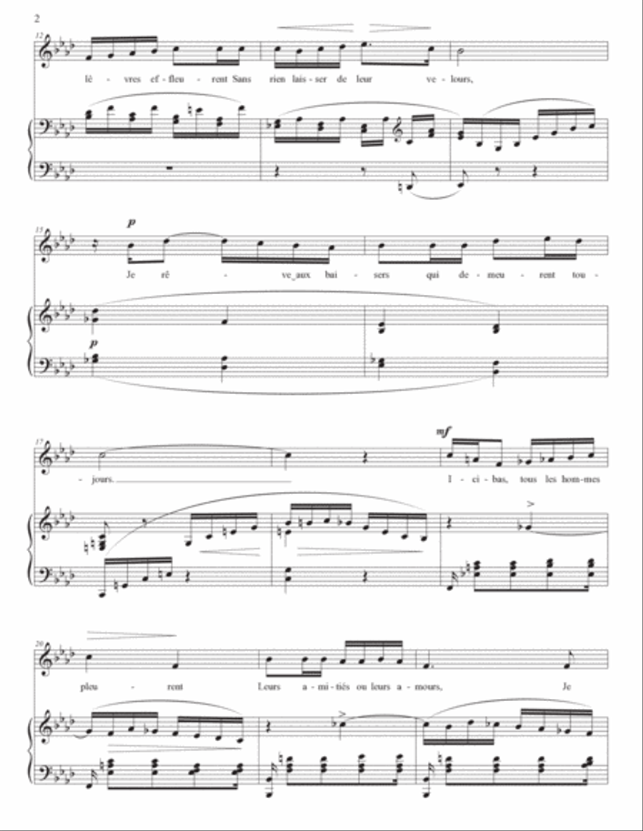 FAURÉ: Ici-bas! Op. 8 no. 3 (transposed to F minor, E minor, and E-flat minor) Voice scores gallery preview page 3