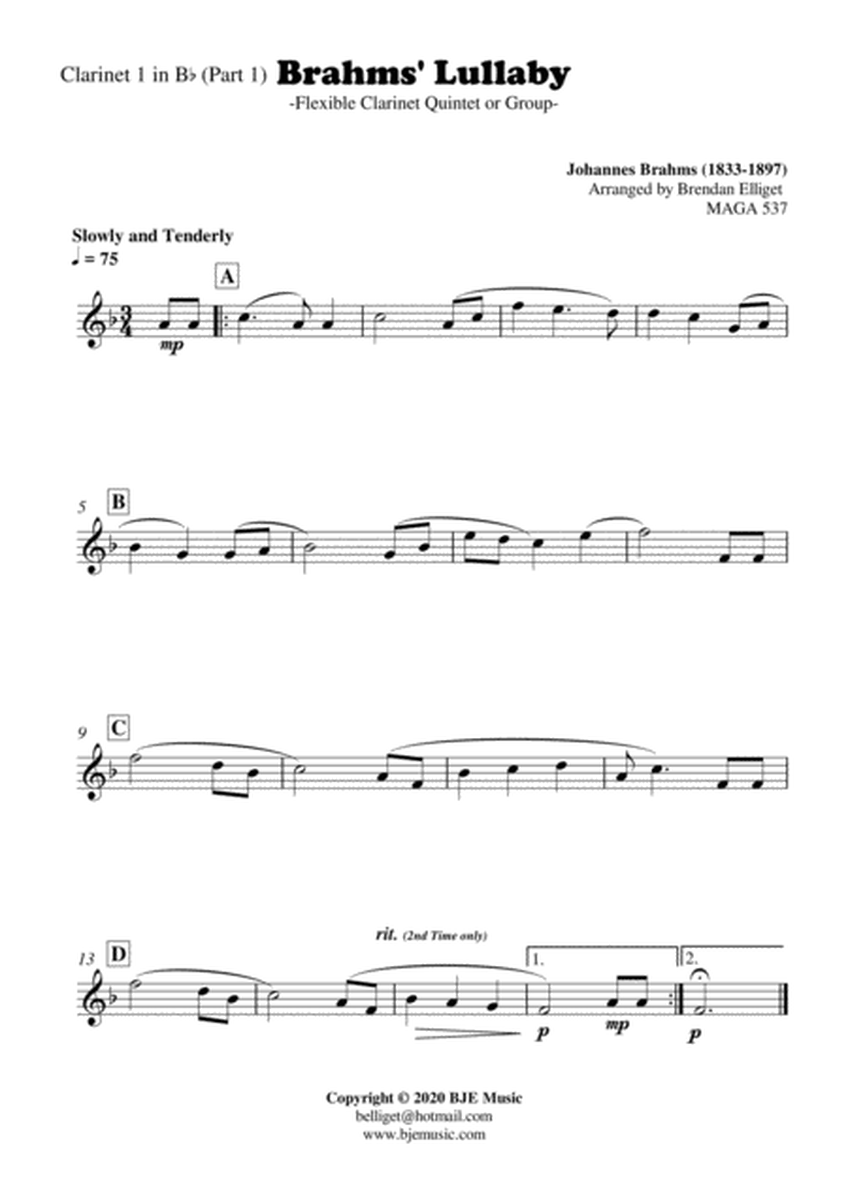 Brahms' Lullaby - Clarinet Quintet or Group Score and Parts PDF image number null