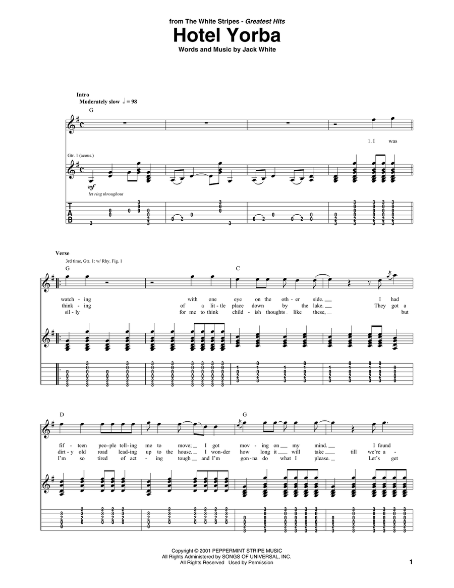 Hotel Yorba Guitar Tablature scores gallery preview page 1