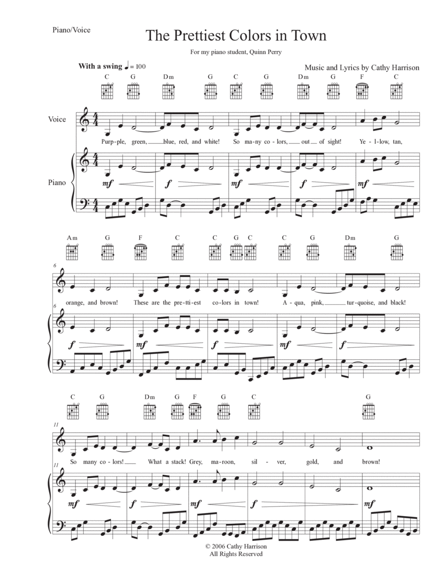 The Prettiest Colors in Town Piano, Vocal, Guitar scores gallery preview page 1