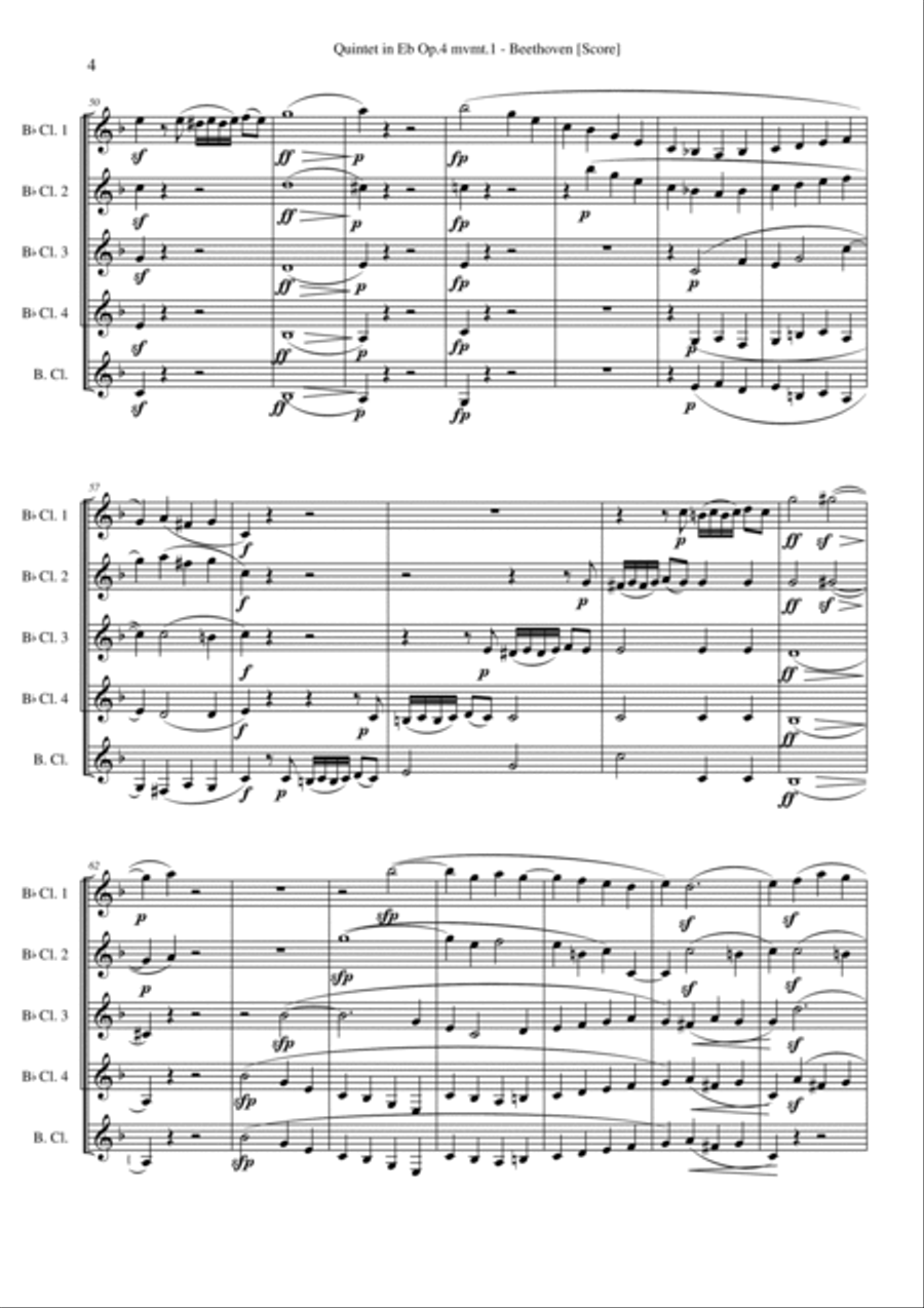 Quintet in Eb Op.4 mvmt.1 - Beethoven (Clarinet Quintet) Clarinet Quintet scores gallery preview page 4