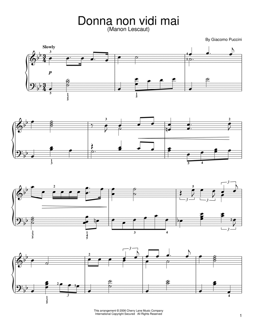 Donna Non Vidi Mai Easy Piano scores gallery preview page 1