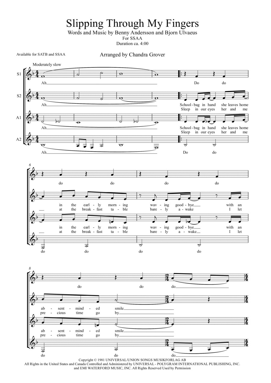 Slipping Through My Fingers SSAA scores gallery preview page 1