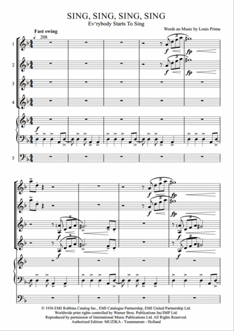 Sing, Sing, Sing, Sing (Ev'rybody Starts To Sing) Sing, Sing, Sing, Sing (Ev'rybody Starts To Sing) Set of Parts scores gallery preview page 3