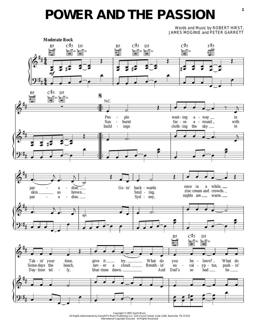 Power And The Passion Piano, Vocal, Guitar scores gallery preview page 1