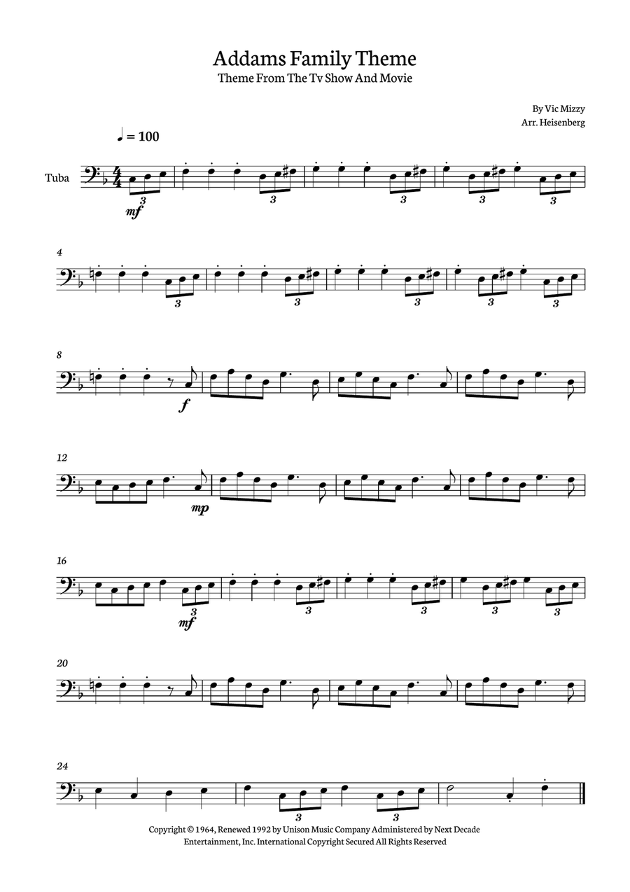 Addams Family Theme Addams Family Theme Tuba scores gallery preview page 1