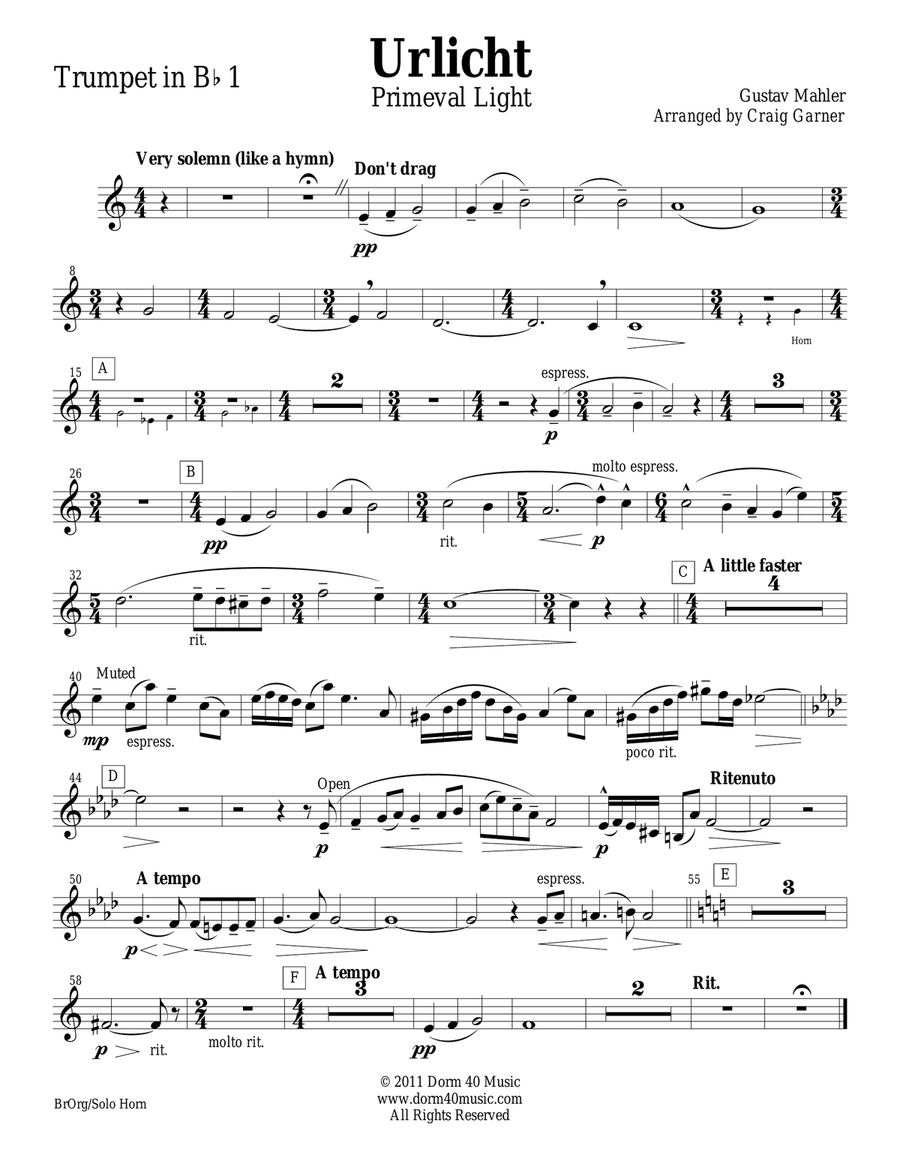 Urlicht (Primeval Light), Fourth Movement, Symphony No. 2 (for Brass Quintet [Horn Solo] & Organ) Brass Ensemble scores gallery preview page 6