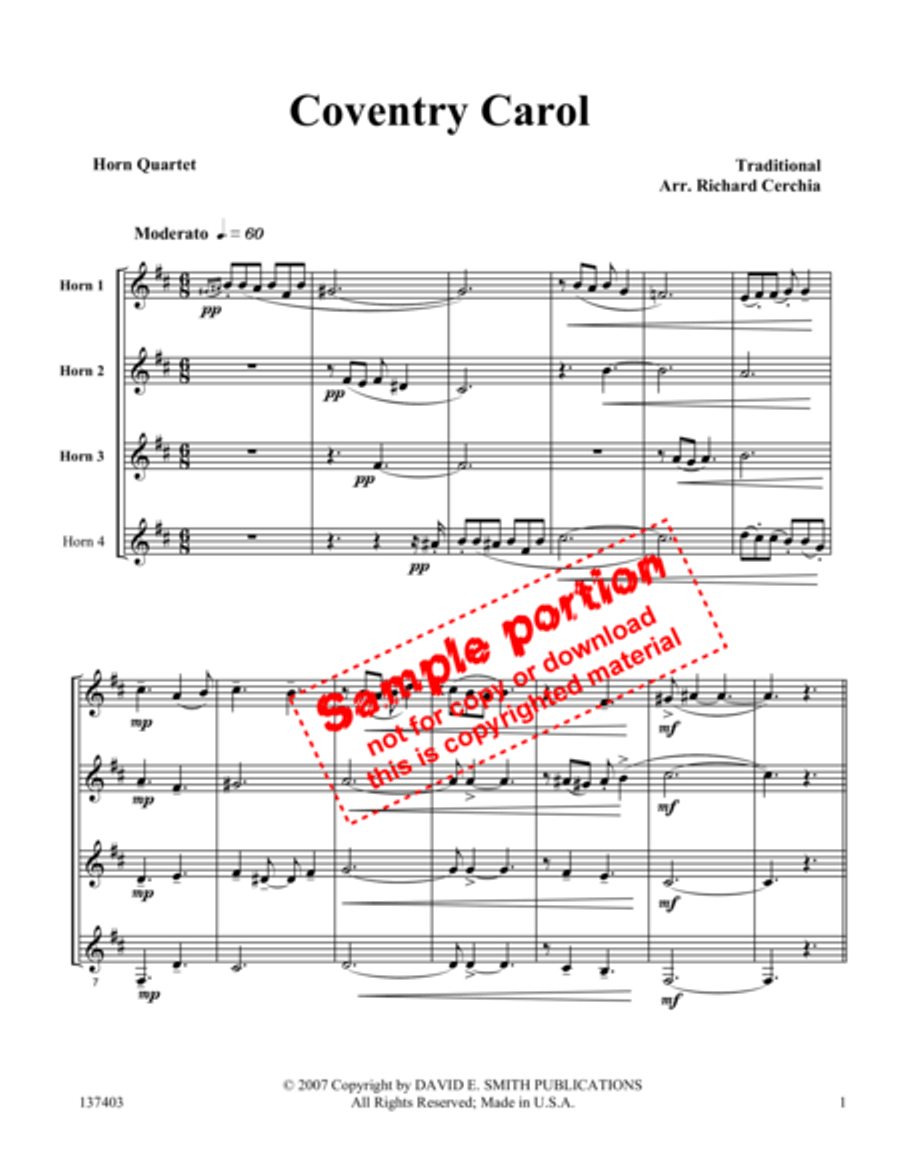Coventry Carol French Horn Quartet scores gallery preview page 2