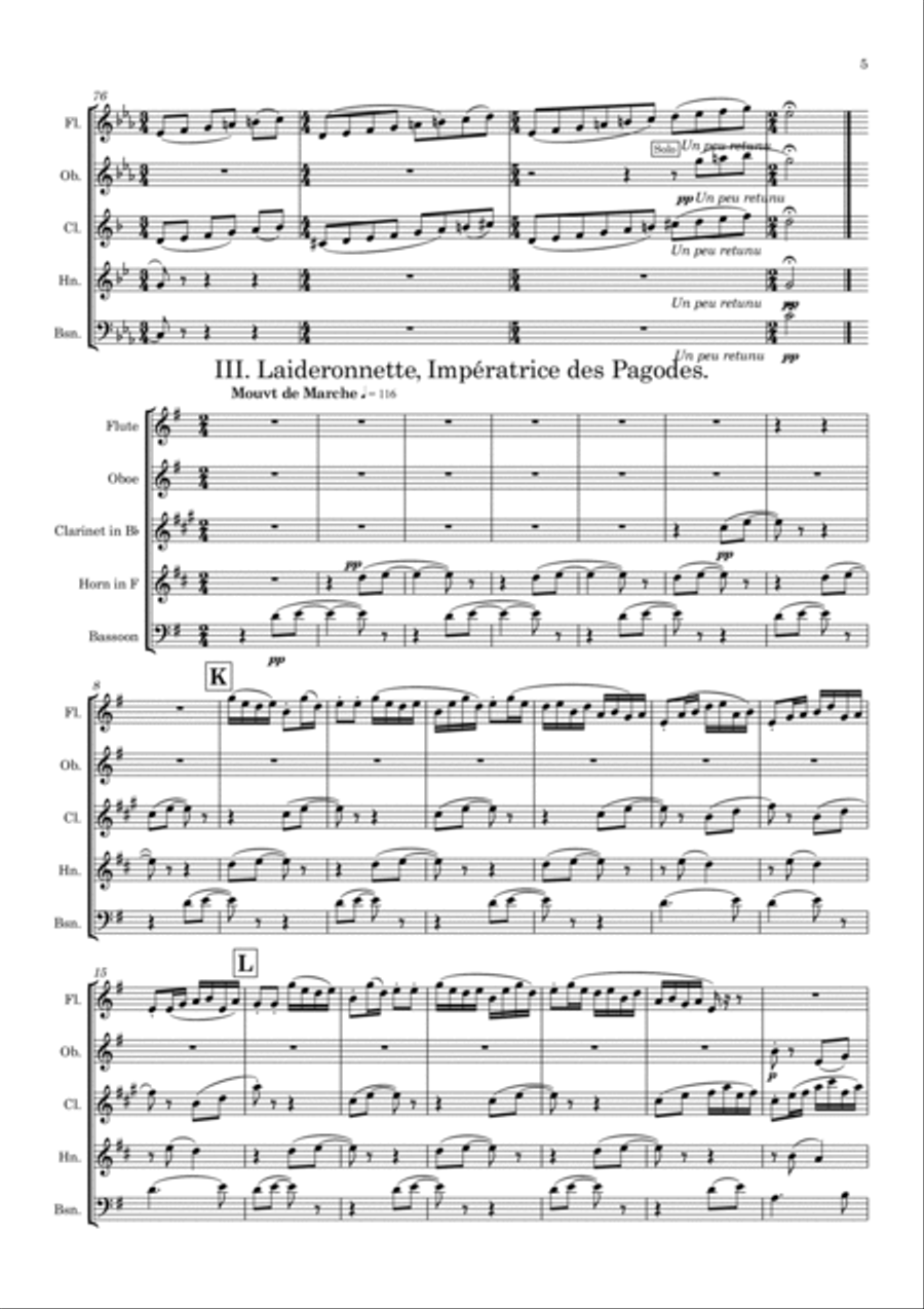 Ravel: Ma Mère L'Oye (Mother Goose Suite) (Complete) - wind quintet Woodwind Quintet scores gallery preview page 6